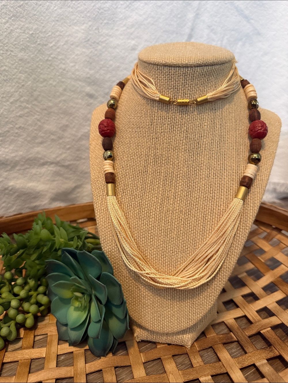 Bohemian Vintage Multi-strand Wood Beaded Necklace